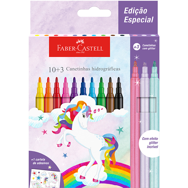 Caneta hidrografica 10 cores + 3 Unicórnio, Faber-Castell - ET 13 UN Caneta hidrografica 10 cores + 3 Unicórnio, Faber-Castell - ET 13 UN