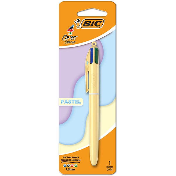 Caneta Esferográfica Retrátil BIC, 4 Cores, Original, Corpo em tom pastel, Ponta Fina de 1.0mm, 517661 - BT 1 UN