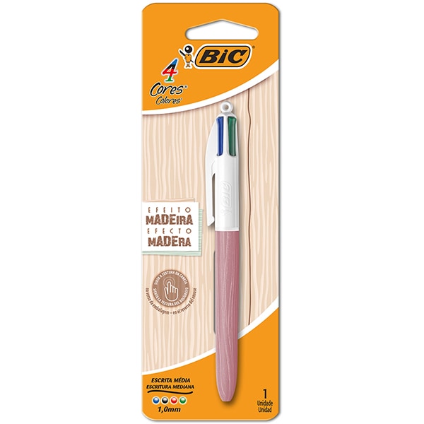 Caneta Esferográfica Retrátil BIC, 4 Cores, Original, Wood Style, Ponta Fina de 1.0mm, 517662 - BT 1 UN