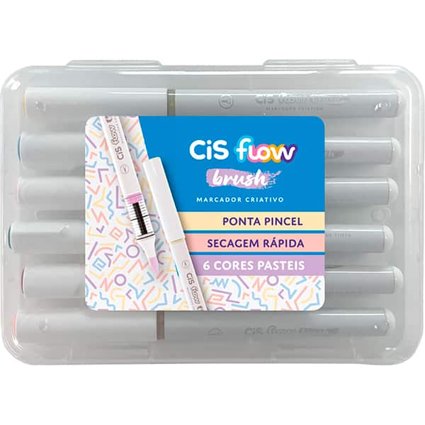 Caneta pincel Brush Pen 06 cores, Pasteis Criativo, Cis - ET 6 UN Caneta pincel Brush Pen 06 cores, Pasteis Criativo, Cis - ET 6 UN