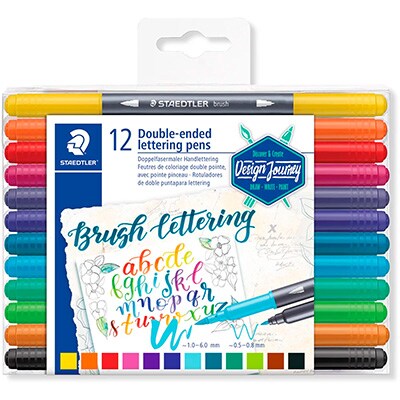 Caneta pincel Brush Pen 12 cores ponta dupla Staedtler - 3004 TB12 02 BT 1 UN