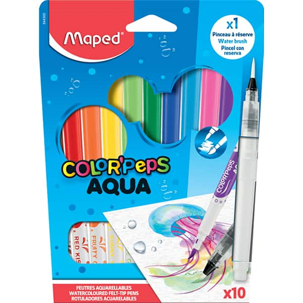 Caneta pincel Brush Pen Color Peps Aqua, 10 cores, 844300, Maped - CX 1 UN