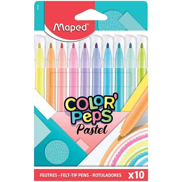 Caneta hidrográfica 10 cores, Cores Pastel, Color Peps, 845469, Maped - CX 1 UN