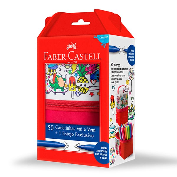 Canetas Hidrográficas para colorir, com 50 cores, Vai e vem, 15.0150VVZ, Faber-Castell - ET 1 UN