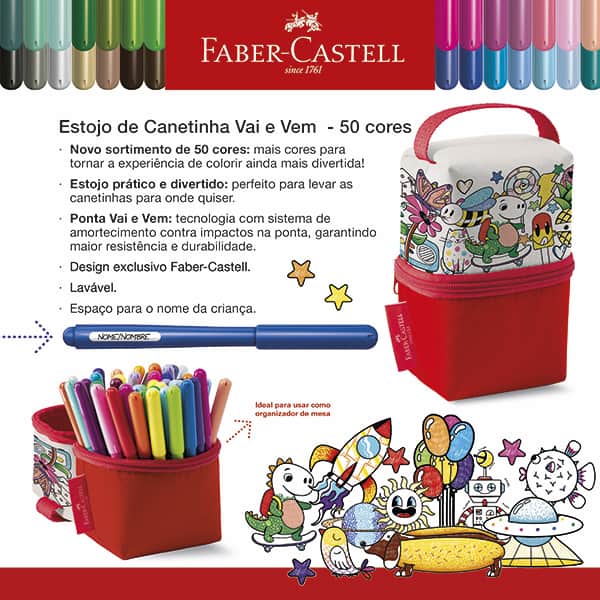 Canetas Hidrográficas para colorir, com 50 cores, Vai e vem, 15.0150VVZ, Faber-Castell - ET 1 UN