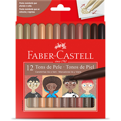 Canetinha Vai e Vem,12 cores, Tons de pele, Faber-Castell - CX 1 UN Canetinha Vai e Vem,12 cores, Tons de pele, Faber-Castell - CX 1 UN