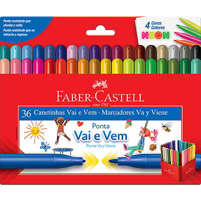 Caneta hidrográfica 36 cores, Vai e Vem, Faber-Castell - CX 1 UN Caneta hidrográfica 36 cores, Vai e Vem, Faber-Castell - CX 1 UN
