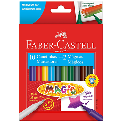 Canetinha 10 cores + 2 mágicas Faber-Castell CX 1 UN Canetinha 10 cores + 2 mágicas Faber-Castell CX 1 UN