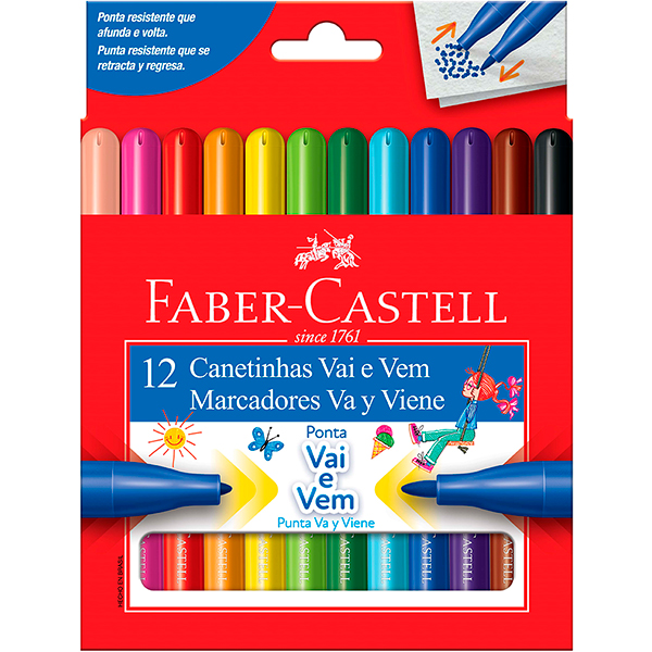 Canetinha Vai e Vem 12 cores Faber-Castell PT 1 UN Canetinha Vai e Vem 12 cores Faber-Castell PT 1 UN