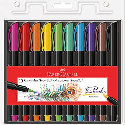 Canetinha Hidrográfica SuperSoft Brush com Ponta Pincel, 10 Cores, Faber-Castell - BT 10 UN Canetinha Hidrográfica SuperSoft Brush com Ponta Pincel, 10 Cores, Faber-Castell - BT 10 UN