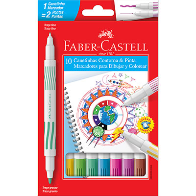 Canetinha Contorna & Pinta Duas Pontas 10 Cores Faber-Castell CX 1 UN Canetinha Contorna & Pinta Duas Pontas 10 Cores Faber-Castell CX 1 UN