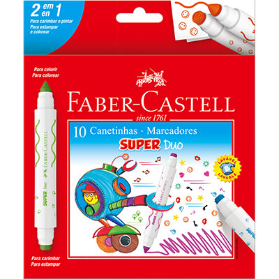 Canetinha Super Duo Duas Pontas 10 Cores Faber-Castell CX 1 UN Canetinha Super Duo Duas Pontas 10 Cores Faber-Castell CX 1 UN