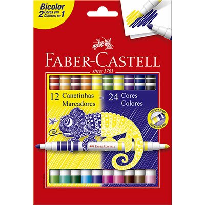 Canetinha Bicolor 24 cores (12 canetinhas) Faber-Castell CX 1 UN