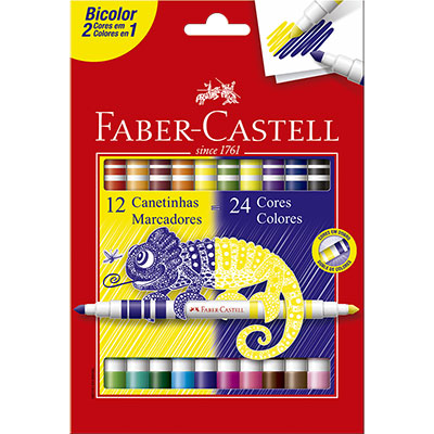 Canetinha Bicolor 24 cores (12 canetinhas) Faber-Castell CX 1 UN Canetinha Bicolor 24 cores (12 canetinhas) Faber-Castell CX 1 UN