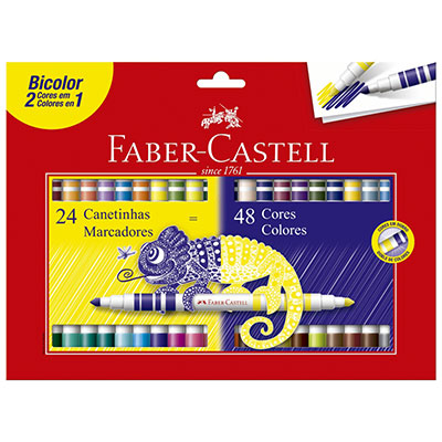 Canetinha Bicolor 48 cores (24 canetinhas) Faber-Castell CX 1 UN Canetinha Bicolor 48 cores (24 canetinhas) Faber-Castell CX 1 UN