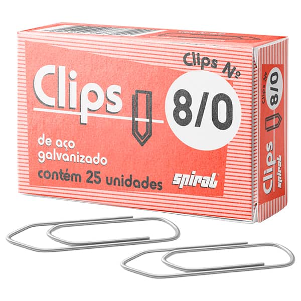 Clips número 8/0 galvanizado, Caixa com 25 unidades, Spiral - PT 1 UN Clips número 8/0 galvanizado, Caixa com 25 unidades, Spiral - PT 1 UN