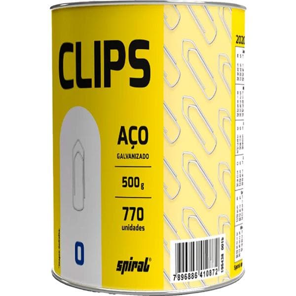 Clips número 0 galvanizado, Lata com 500g, Spiral - PT 1 UN