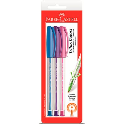 Caneta Esferográfica Trilux Colors 1.0mm Cores Sortidas Faber-Castell - BT 3 UN Caneta Esferográfica Trilux Colors 1.0mm Cores Sortidas Faber-Castell - BT 3 UN
