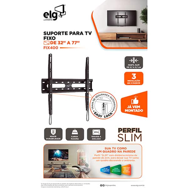 Suporte para TV Fixo, 32" a 77", FIX400 Elg - CX 1 UN