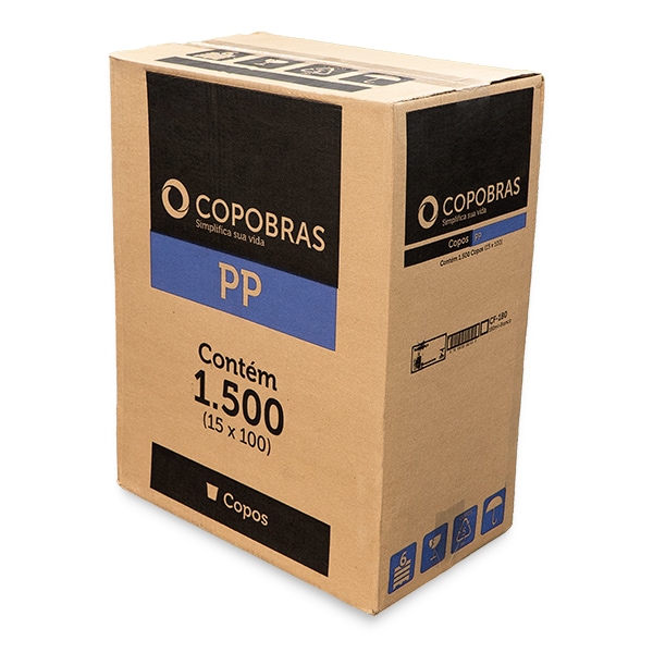 Copo plástico descartável 180ml PP branco, Caixa com 1.500 unidades, Copobras - CX 1500 UN