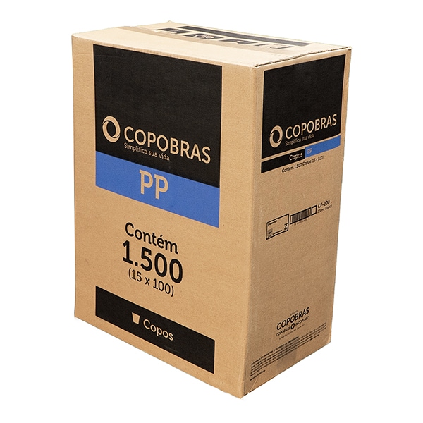 Copo plástico descartável 200ml PP branco, Caixa com 1.500 unidades, Copobras - CX 1500 UN