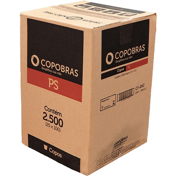 Copo plástico descartável 50ml, PS, Branco, Caixa com 2.500 unidades, sm-050, Copobras - CX 2500 UN