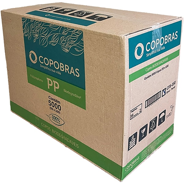 Copo plástico descartável Biodegradável, 50ml, PP, Caixa com 5.000 unidades, CFB050, Copobras - CX 5000 UN