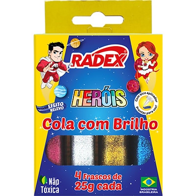 Cola Colorida, Com glitter, 4 Cores, 7200, Radex - CX 1 UN