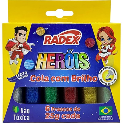 Cola Colorida, com Glitter, 6 Cores, 2556, Radex - CX 6 UN