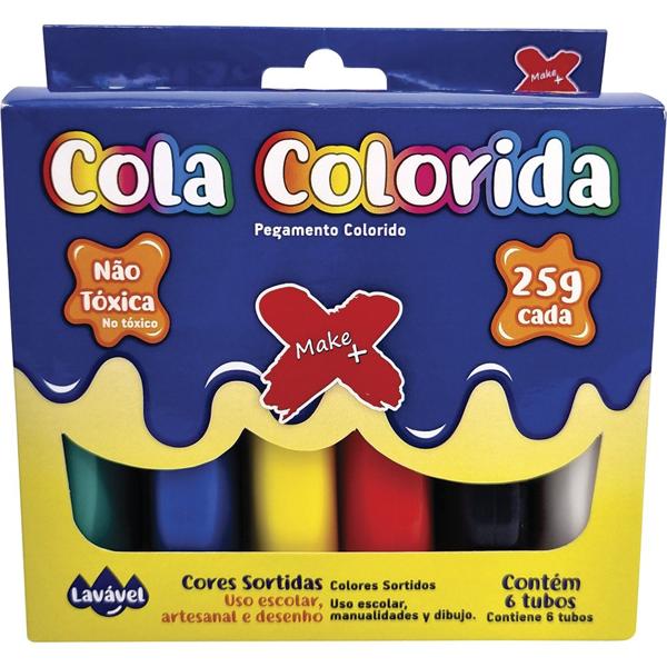 Cola colorida com 6 cores, 25g, 1541, Make+ - CX 1 UN