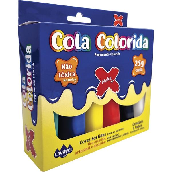 Cola colorida com 6 cores, 25g, 1541, Make+ - CX 1 UN