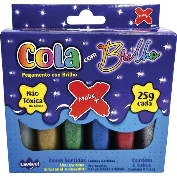 Cola Colorida com Gliter, 6 cores, 25g, Make+ - CX 1 UN