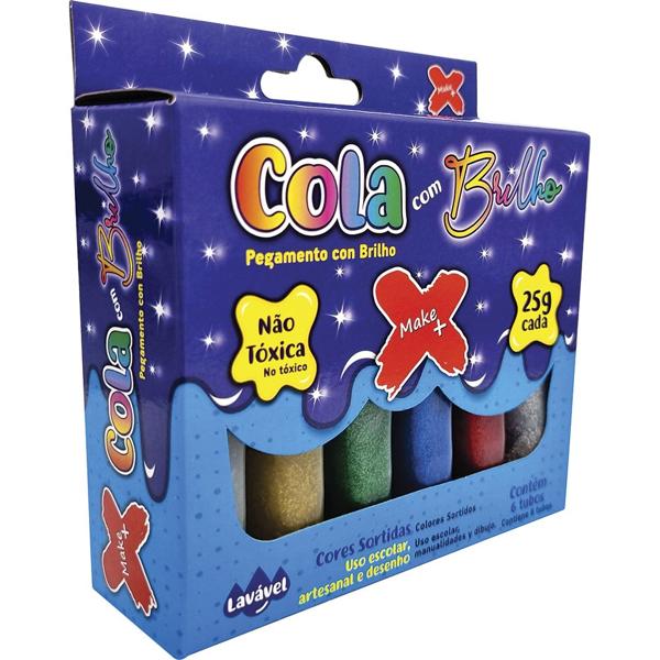 Cola Colorida com Gliter, 6 cores, 25g, Make+ - CX 1 UN