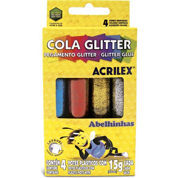 Cola colorida 15g c/gliter 4 cores 02924 Acrilex CX 1 UN