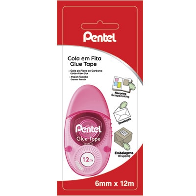 Cola em fita 6mm x 12m, Rosa, Pentel - BT 1 UN