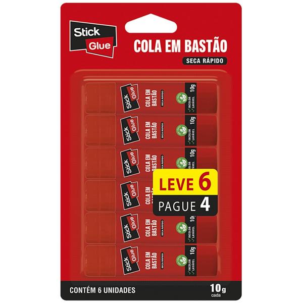 Cola em Bastão 10g, Leve 6 Pague 4, Stick Glue - BT 1 UN