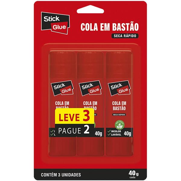 Cola em Bastão 40g, Leve 3 Pague 2, Stick Glue - BT 3 UN