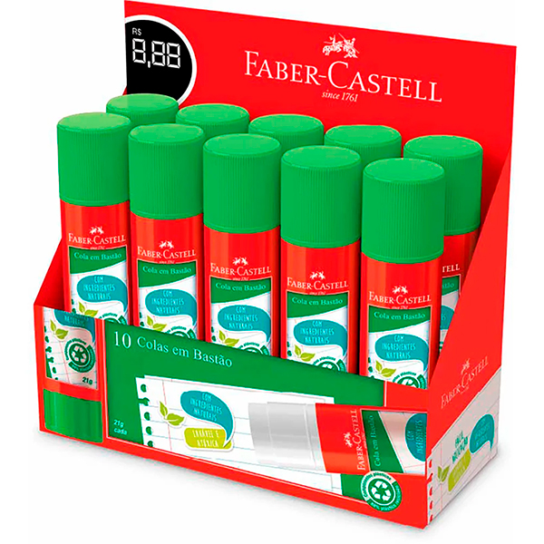 Cola em Bastão Natural, 21g, Faber-Castell - CX 10 UN Cola em Bastão Natural, 21g, Faber-Castell - CX 10 UN