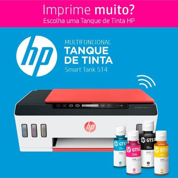 Impressora Multifuncional tanque de tinta Smart Tank 514 3YW74AAK4, Colorida, Wi-fi, Conexão USB, Bivolt - HP CX 1 UN