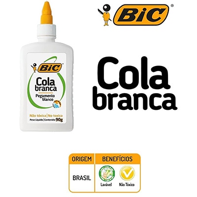 Cola Branca Líquida BIC 90g, À Base de Água, Lavável, Não Tóxica e Segura para Crianças, 930810 - 1 UN