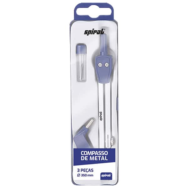 Compasso de metal com 3 peças, 13,5cm, raio de 350mm, Spiral - BT 1 UN