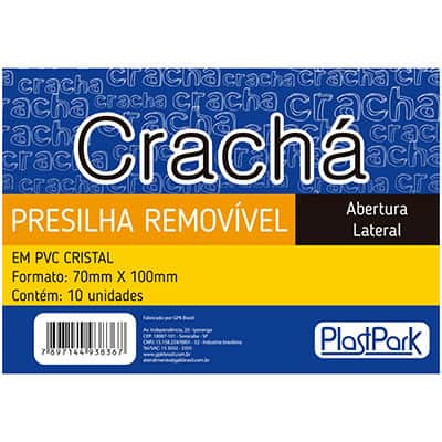 Crachá horizontal transparente presilha 70x100mm 3836 Plastpark PT 10 UN