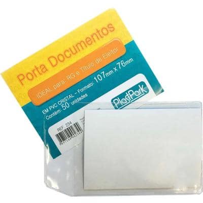 Porta documento transparente 0,10 com aba RG/Titulo de Eleitor 81mmX110mm 234 Plastpark - PT 50 UN