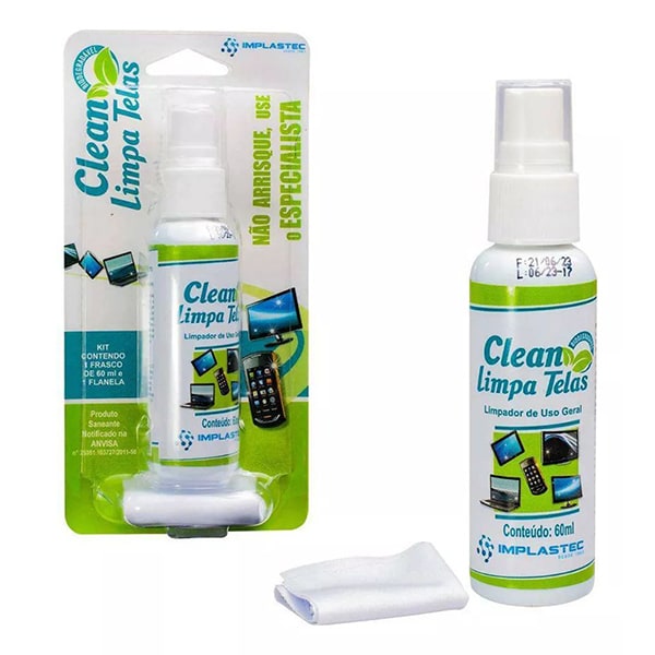 Limpador de telas clean + Flanela, 48817, Implastec - CX 1 UN