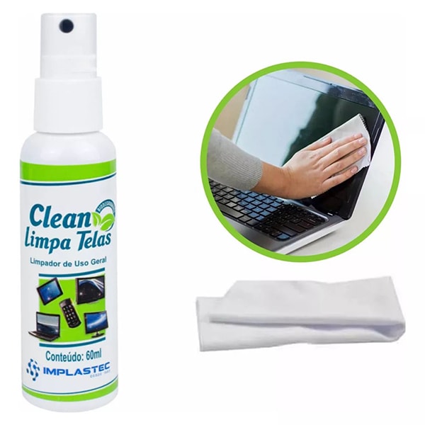 Limpador de telas clean + Flanela, 48817, Implastec - CX 1 UN