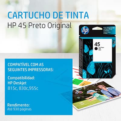 Cartucho HP 45 preto Original (51645AL) Para HP 815c, 830c, 955c CX 1 UN