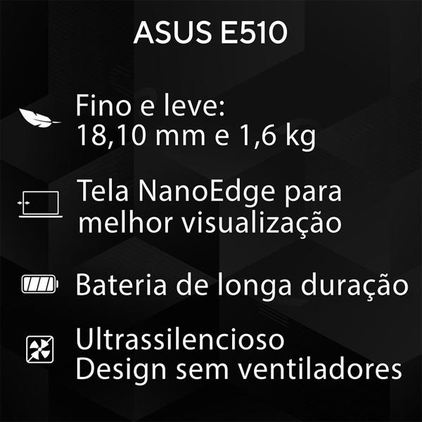 Notebook Asus Intel Celeron Dual Core, 4GB de Memória, Armazenamento 128GB eMMC, Windows 11, Preto, Tela de 15,6", com Microsoft 365 Personal 12 Meses*, E510MA-BR1347WS - CX 1 UN