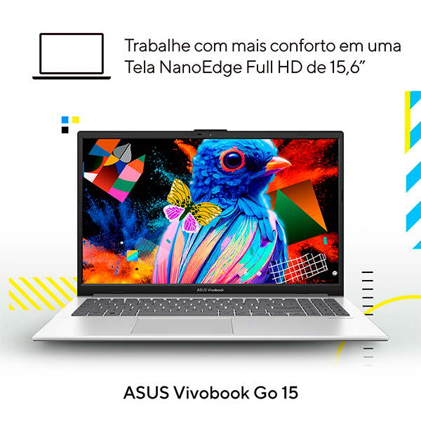 Notebook Asus Vivobook Go 15, Intel Core I3, 8GB de Memória, Armazenamento 512GB SSD, Windows 11 Home, Prata, Tela de 15,6", E1504GA-NJ435W CX 1 UN