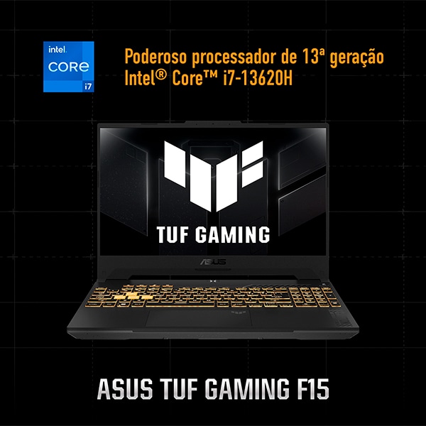 Notebook Gamer TUF Gaming F15, Placa de Vídeo Dedicada 6GB NVIDIA GeForce RTX 4050, Intel Core i7, 16GB de Memória, 512GB SSD de Armazenamento, Windows 11, Tela de 15,6", FX507VU-LP177W, Asus - CX 1 UN