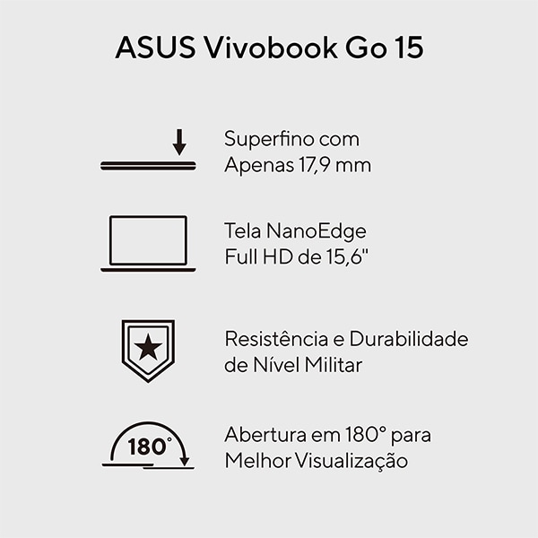 Notebook Asus Vivobook Intel Core I3, 4GB de Memória, Armazenamento 256GB SSD, Windows 11 Home, Prata, Tela de 15,6", E1504GA-NJ441W, ASUS - CX 1 UN